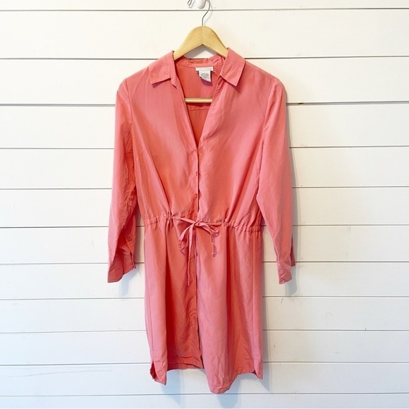 Soft surroundings | Pink Button Down Tie Waist Shirt Dress Size Medium Petite - Picture 1 of 9